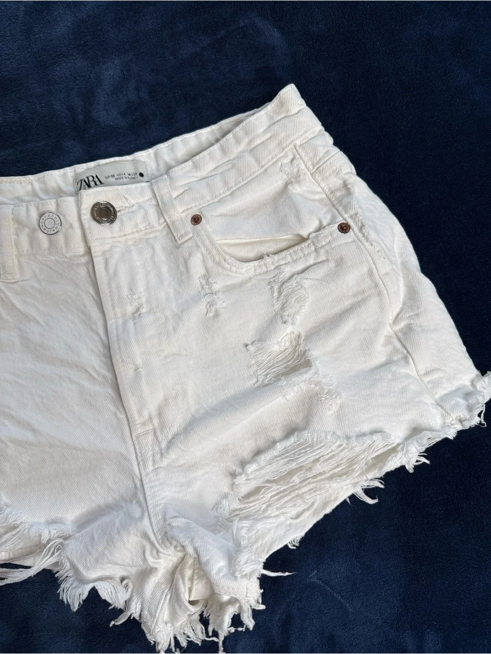 Zara White Distressed High Waisted Denim Cut Offs